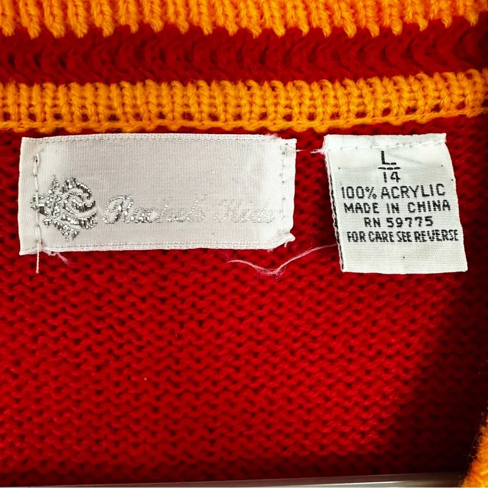 VINTAGE Color Block Sweater Cardigan Size L - Picture 6 of 9